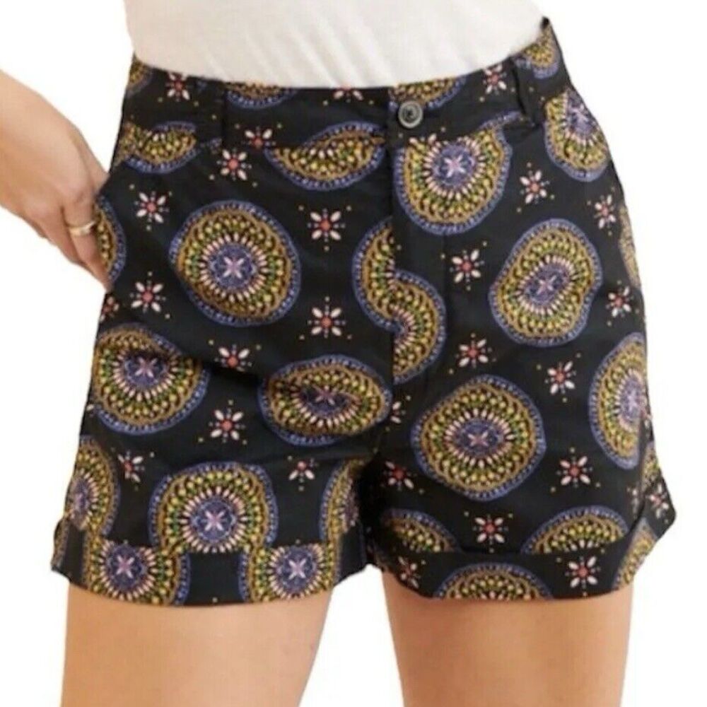 Maeve Abstract City Shorts Black Multicolor Medallion Print High Rise Women’s 6